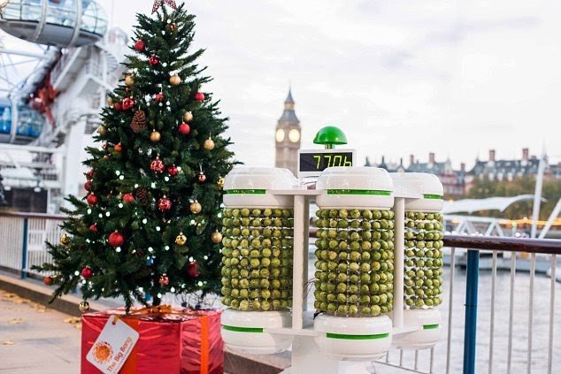 The image shows Christmas Tree lights being powered by Brussels Sprouts. 9 Reasons Why You Should Love Brussels Sprouts.
