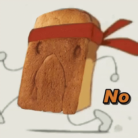 The image shows a loaf of bread wearing a sweatband and is running and there is 'no' written next to it. Your indispensable guide to coeliac disease.